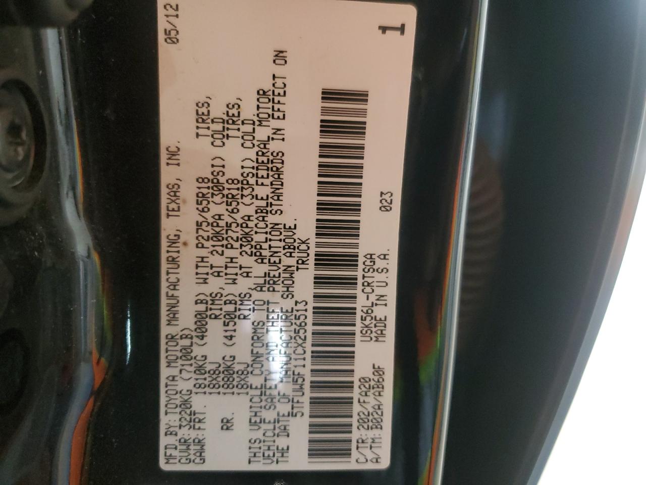 2012 Toyota Tundra Double Cab Sr5 VIN: 5TFUW5F11CX256513 Lot: 84803865