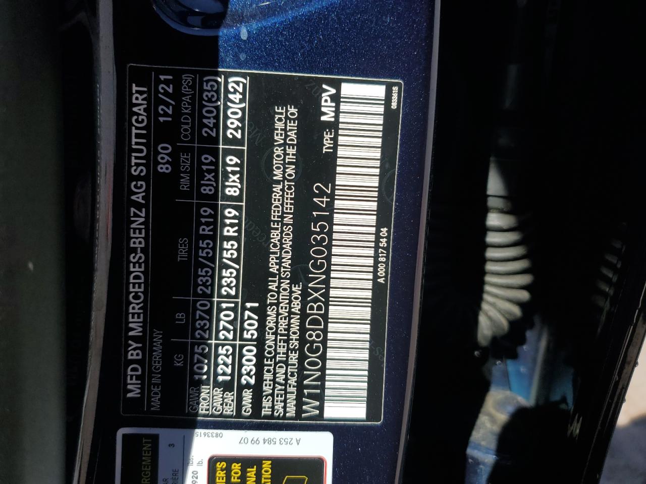 2022 Mercedes-Benz Glc 300 VIN: W1N0G8DBXNG035142 Lot: 86803235