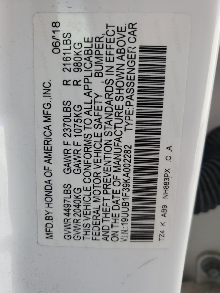 2019 Acura Tlx VIN: 19UUB1F39KA002282 Lot: 87027975