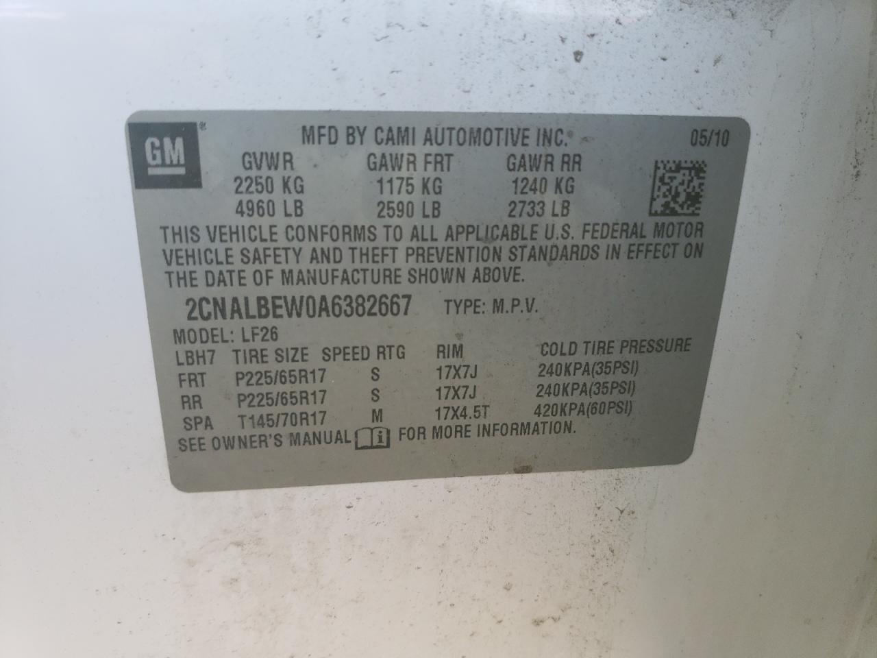 2010 Chevrolet Equinox Ls VIN: 2CNALBEW0A6382667 Lot: 84879625