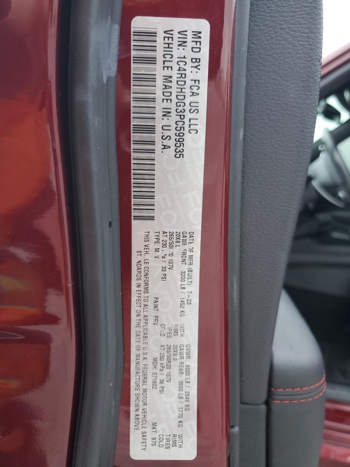 2023 Dodge Durango Gt VIN: 1C4RDHDG3PC599535 Lot: 89933825