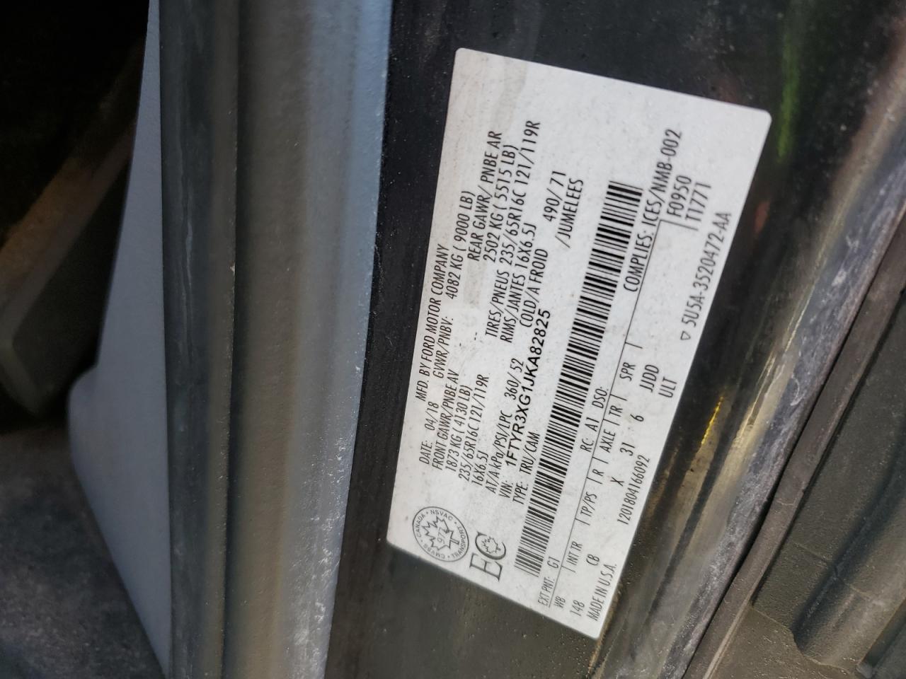 2018 Ford Transit T-250 VIN: 1FTYR3XG1JKA82825 Lot: 81981975