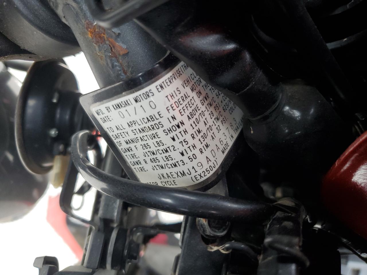 2010 Kawasaki Ex250 J VIN: JKAEXMJ19ADA63783 Lot: 82278865