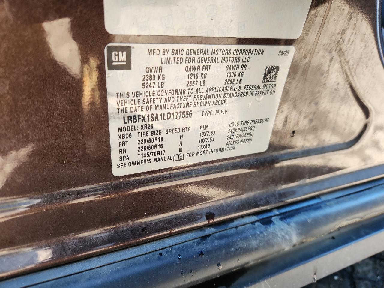 2020 Buick Envision Preferred VIN: LRBFX1SA1LD177556 Lot: 82431795