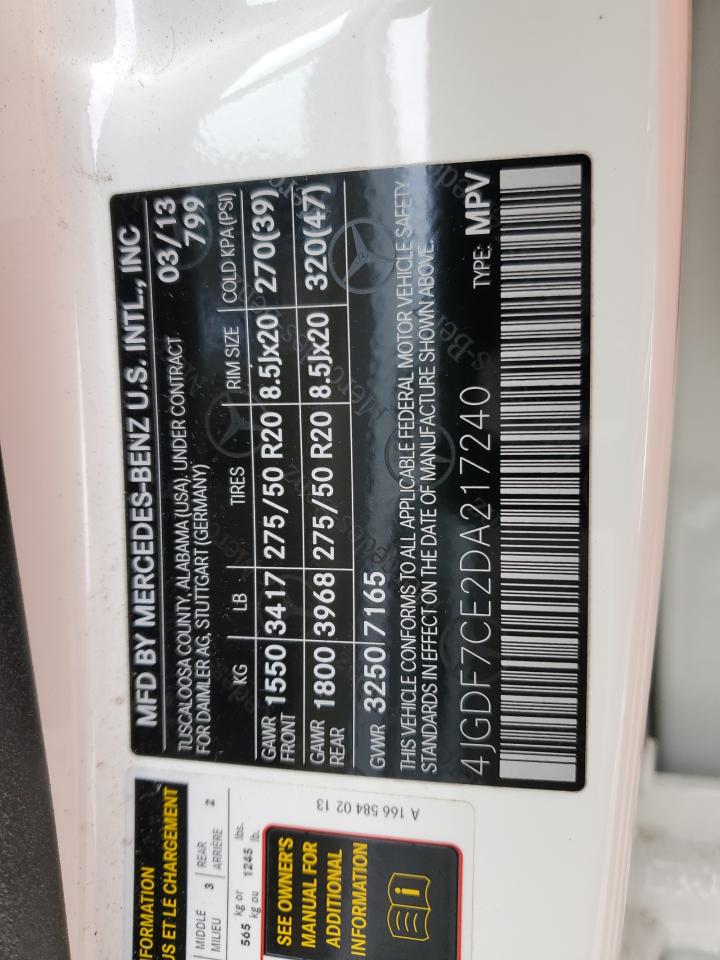 2013 Mercedes-Benz Gl 450 4Matic VIN: 4JGDF7CE2DA217240 Lot: 85935475