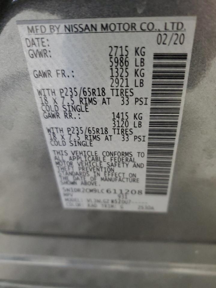 2020 Nissan Pathfinder Sl VIN: 5N1DR2CM9LC611208 Lot: 85832745