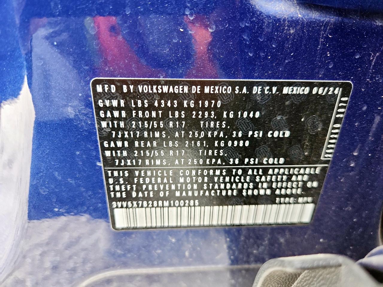 2024 Volkswagen Taos S VIN: 3VV5X7B28RM100285 Lot: 85721685