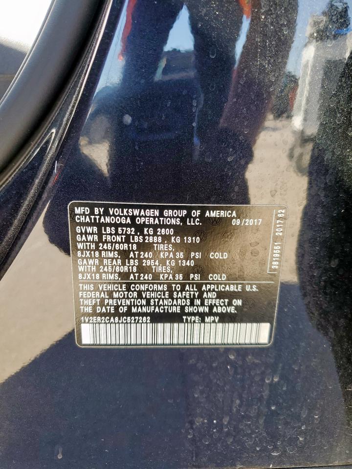 2018 Volkswagen Atlas Sel VIN: 1V2ER2CA8JC527262 Lot: 85687805