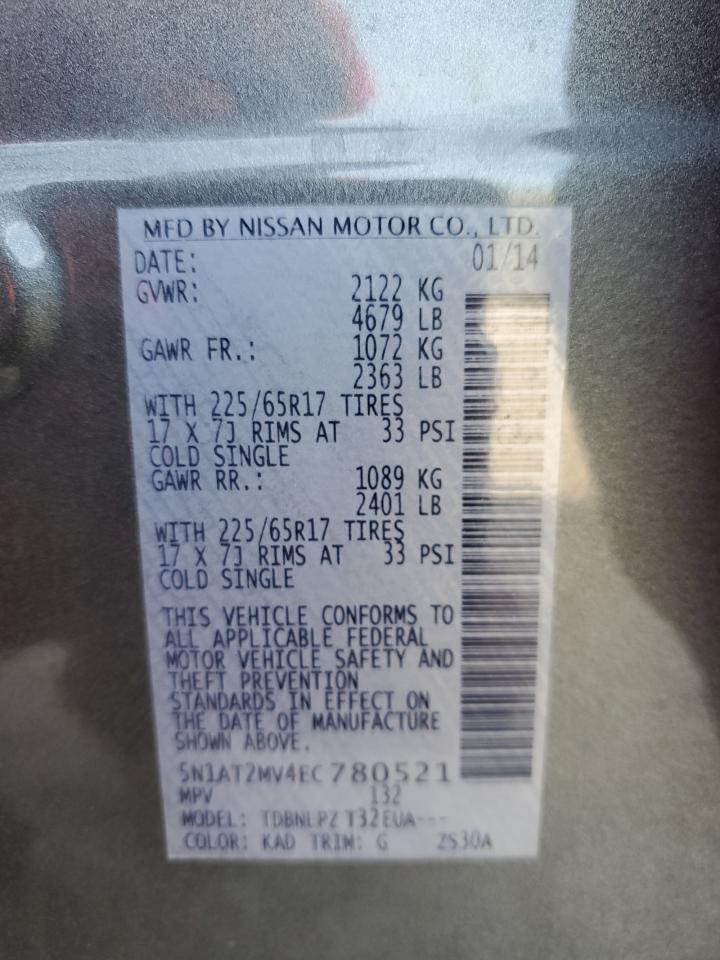 2014 Nissan Rogue S VIN: 5N1AT2MV4EC780521 Lot: 81949215