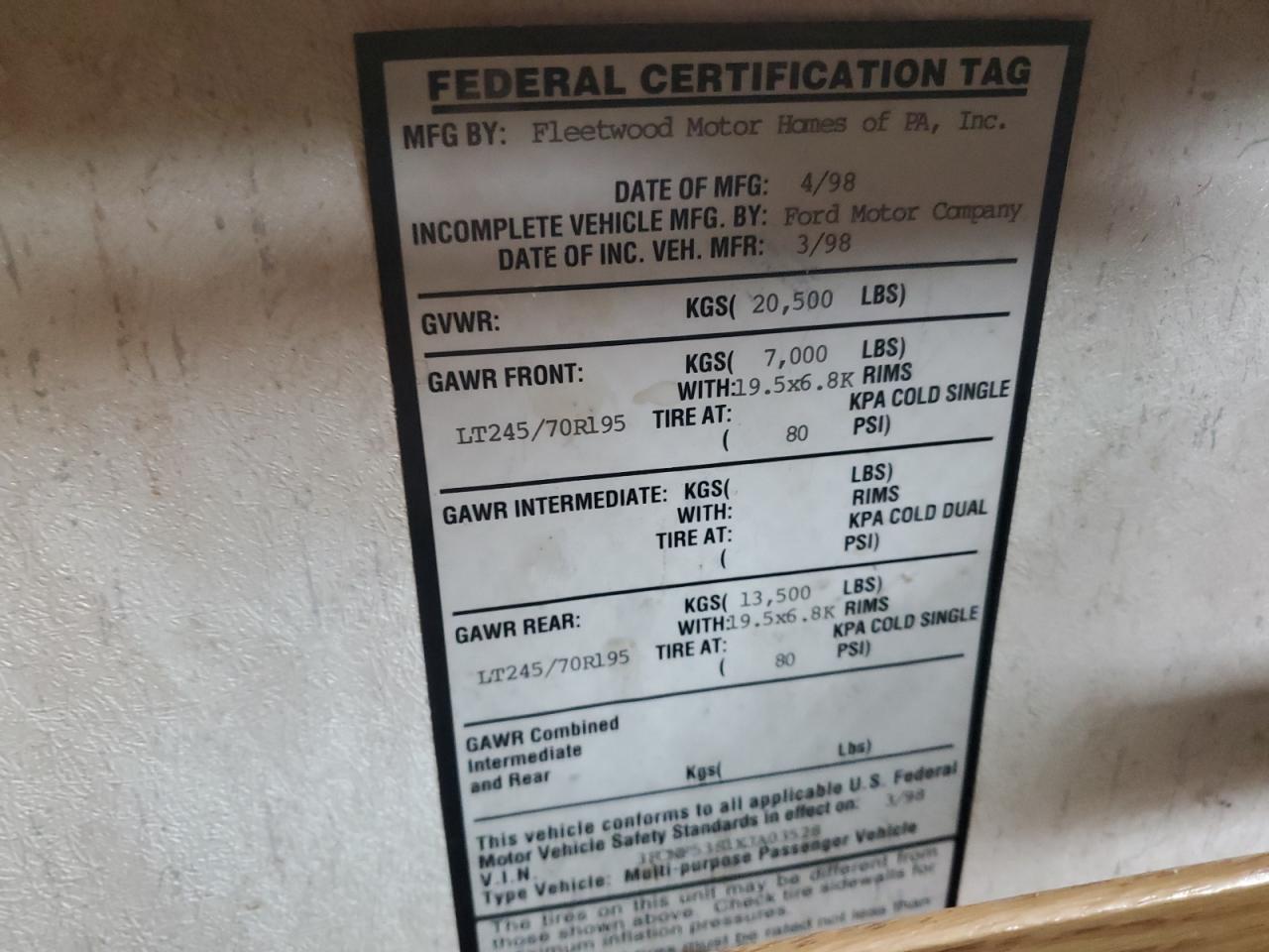 1999 Ford F550 Super Duty Stripped Chassis VIN: 3FCNF53SLXJA03528 Lot: 85133855