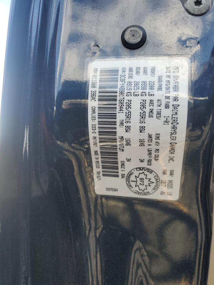 2001 Chrysler Pt Cruiser VIN: 3C8FY4BB01T609441 Lot: 87368755