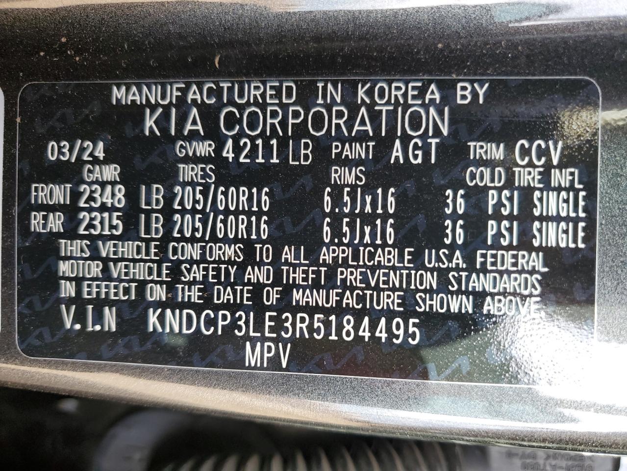 2024 Kia Niro Lx VIN: KNDCP3LE3R5184495 Lot: 89663365