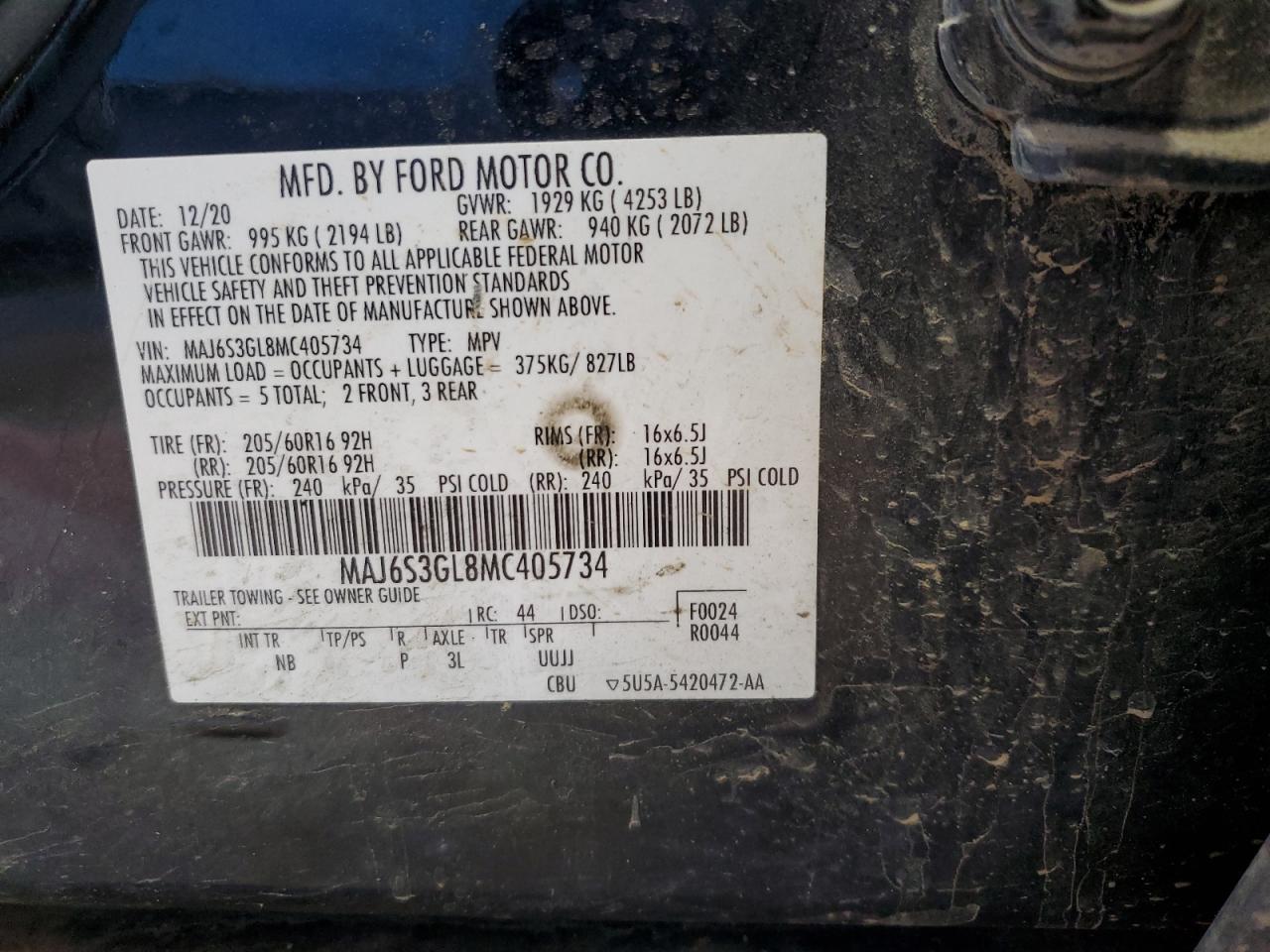 2021 Ford Ecosport Se VIN: MAJ6S3GL8MC405734 Lot: 84963785