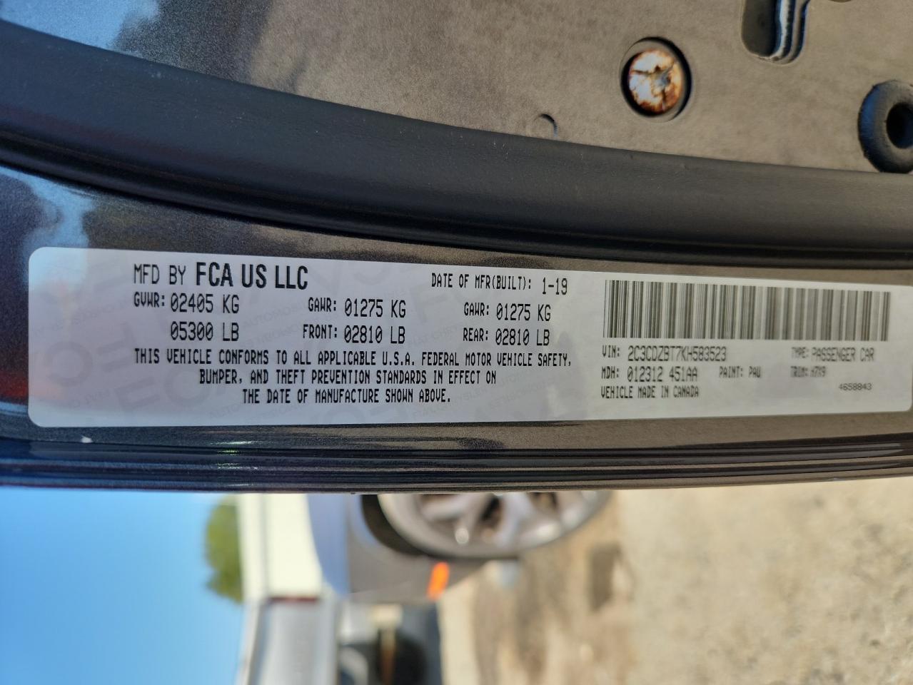 2019 Dodge Challenger R/T VIN: 2C3CDZBT7KH583523 Lot: 86330655