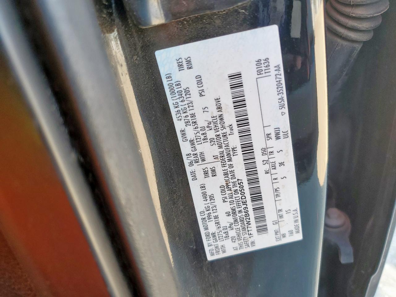 2018 Ford F250 Super Duty VIN: 1FT7W2B69JED05057 Lot: 82195865