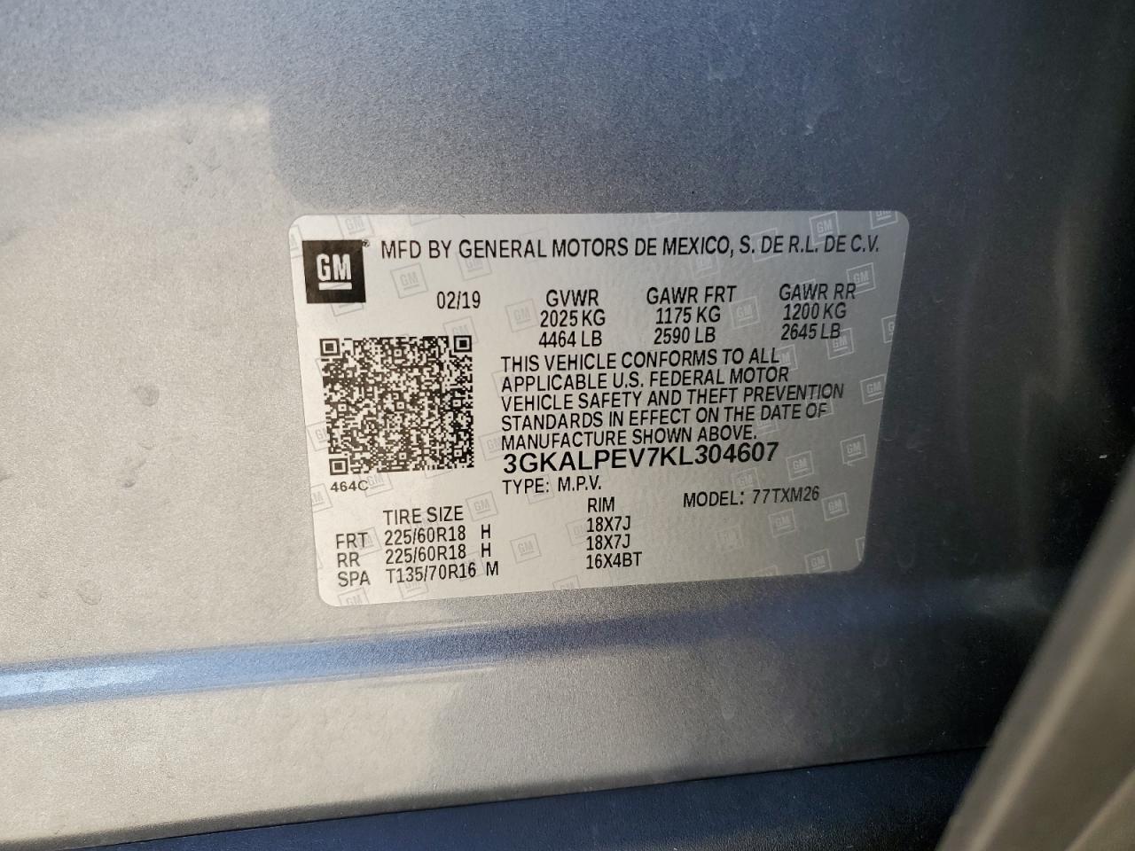 2019 GMC Terrain Slt VIN: 3GKALPEV7KL304607 Lot: 82533895