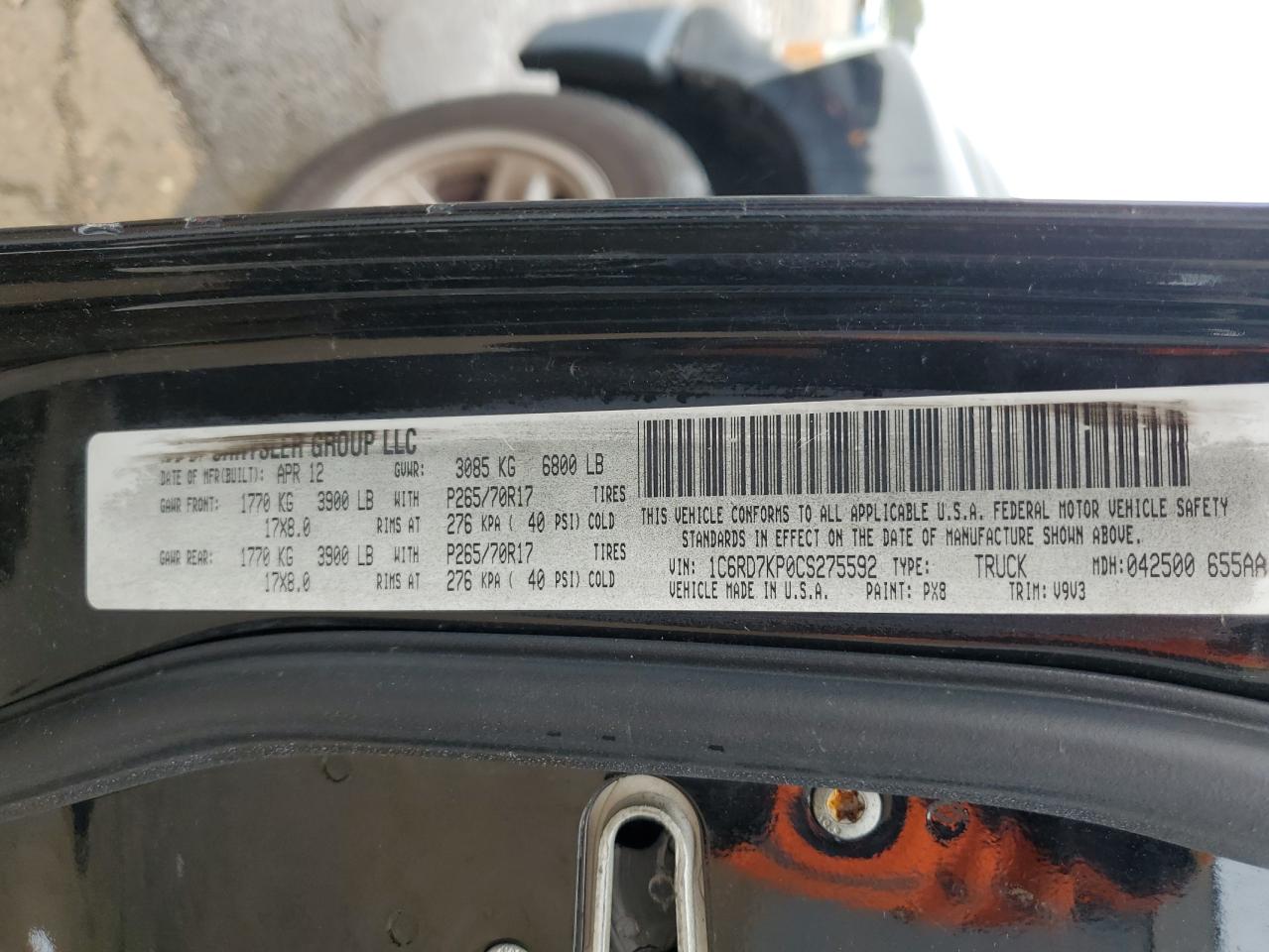 2012 Dodge Ram 1500 St VIN: 1C6RD7KP0CS275592 Lot: 90063625