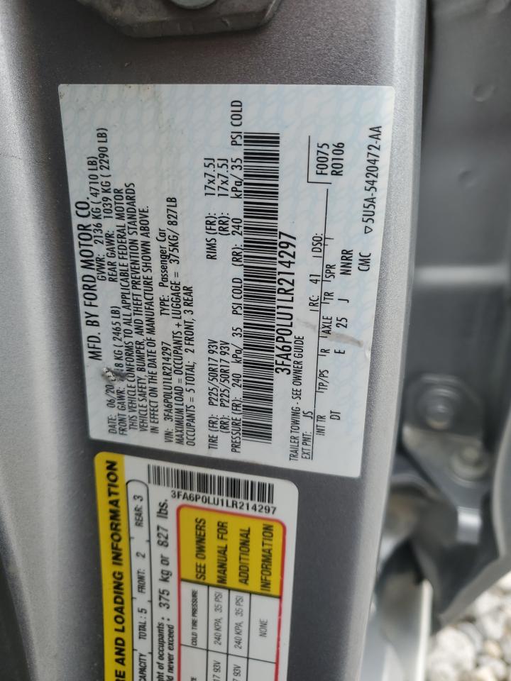 2020 Ford Fusion Se VIN: 3FA6P0LU1LR214297 Lot: 87221315