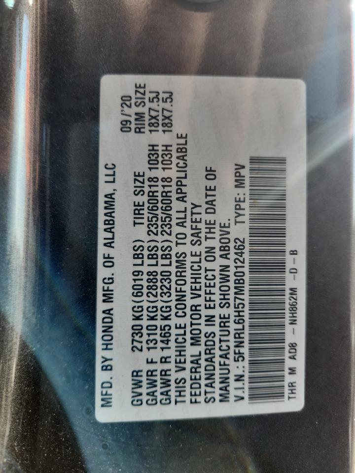 2021 Honda Odyssey Ex VIN: 5FNRL6H57MB012462 Lot: 85479875