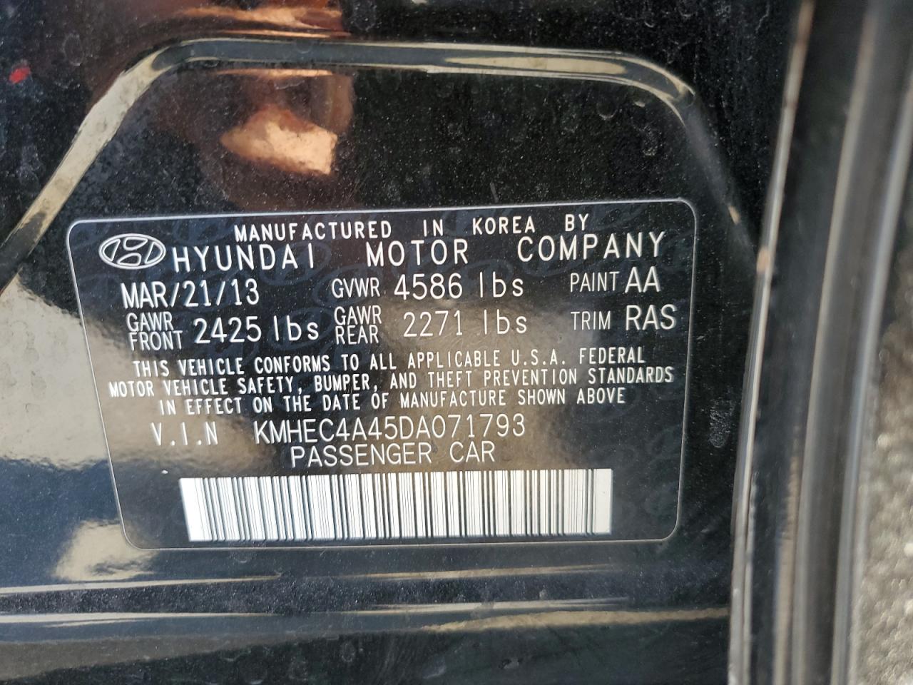 2013 Hyundai Sonata Hybrid VIN: KMHEC4A45DA071793 Lot: 84983915