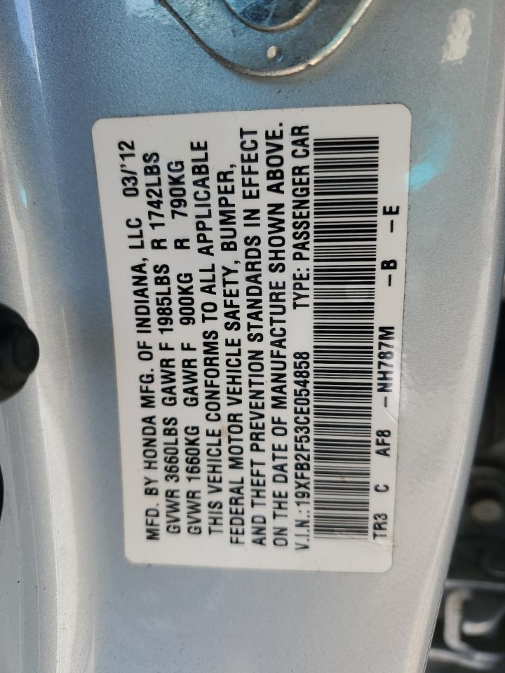 2012 Honda Civic Lx VIN: 19XFB2F53CE054858 Lot: 85847235