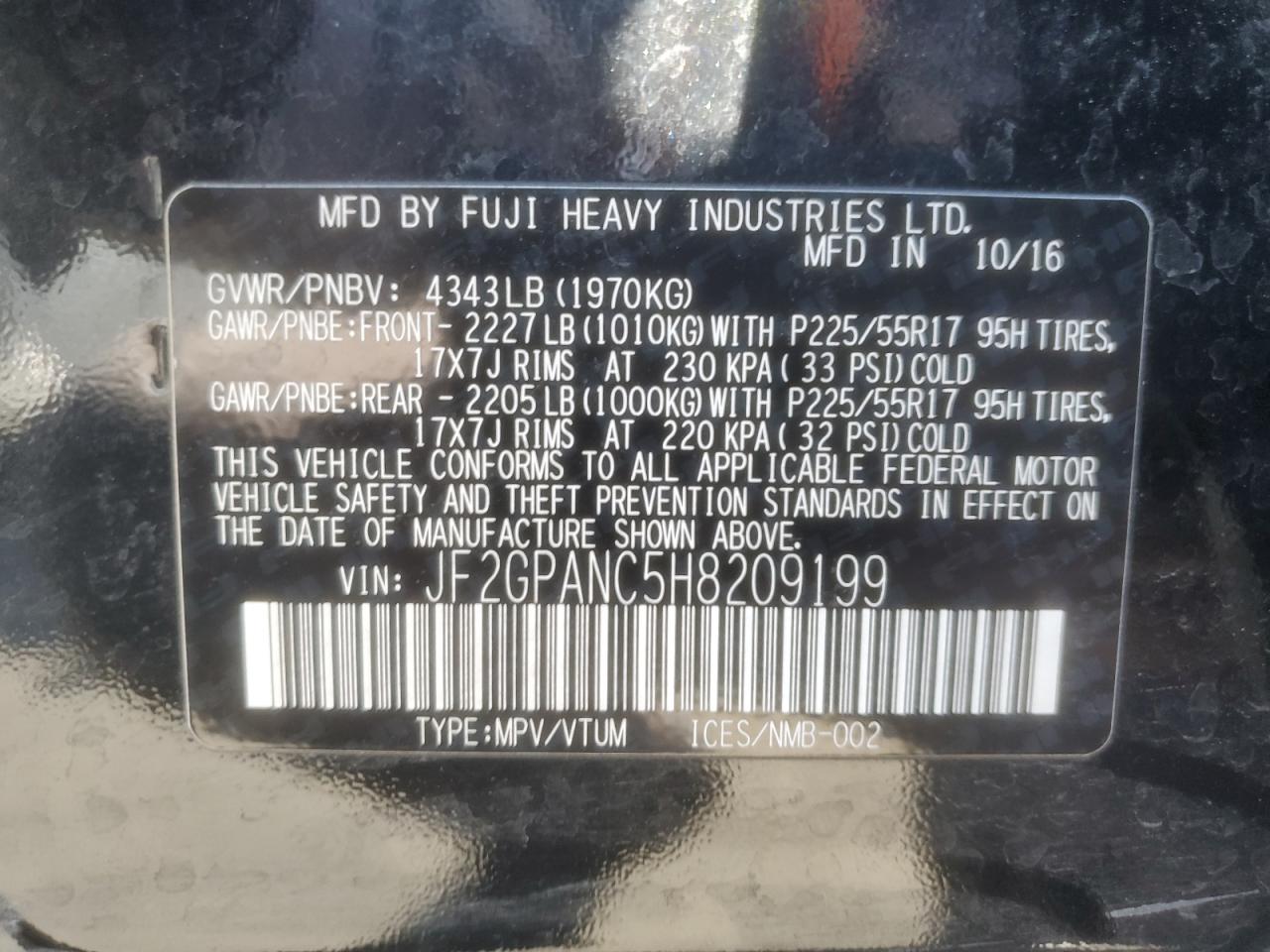 2017 Subaru Crosstrek Limited VIN: JF2GPANC5H8209199 Lot: 84222015