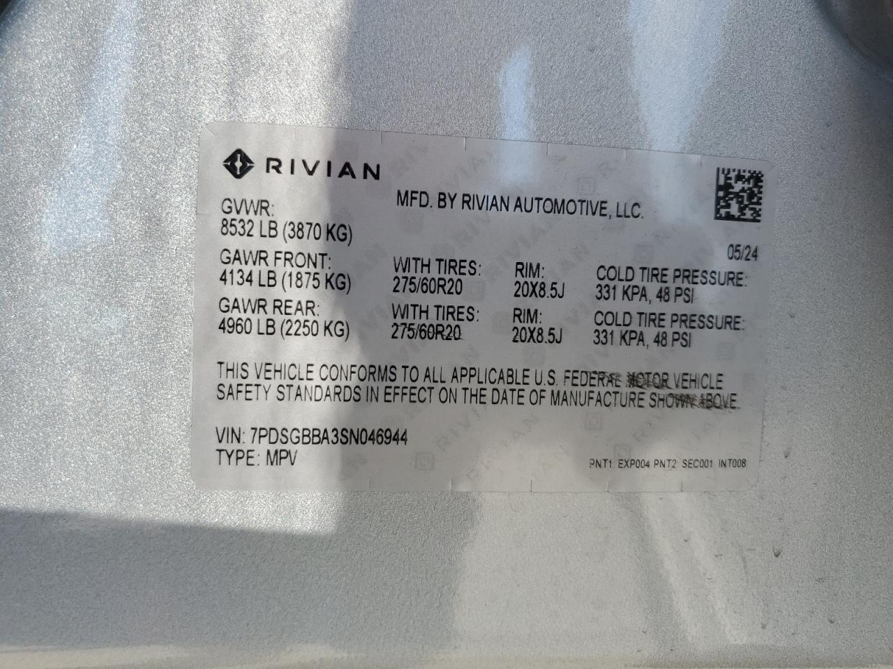 2025 Rivian R1S Adventure VIN: 7PDSGBBA3SN046944 Lot: 86888345