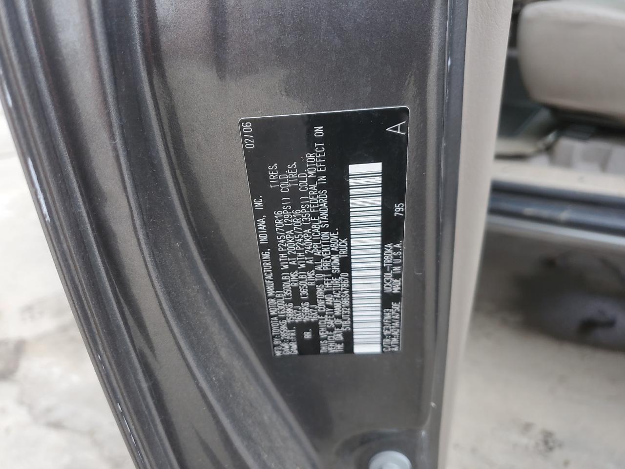 2006 Toyota Tundra VIN: 5TBJT32186S478670 Lot: 84937955