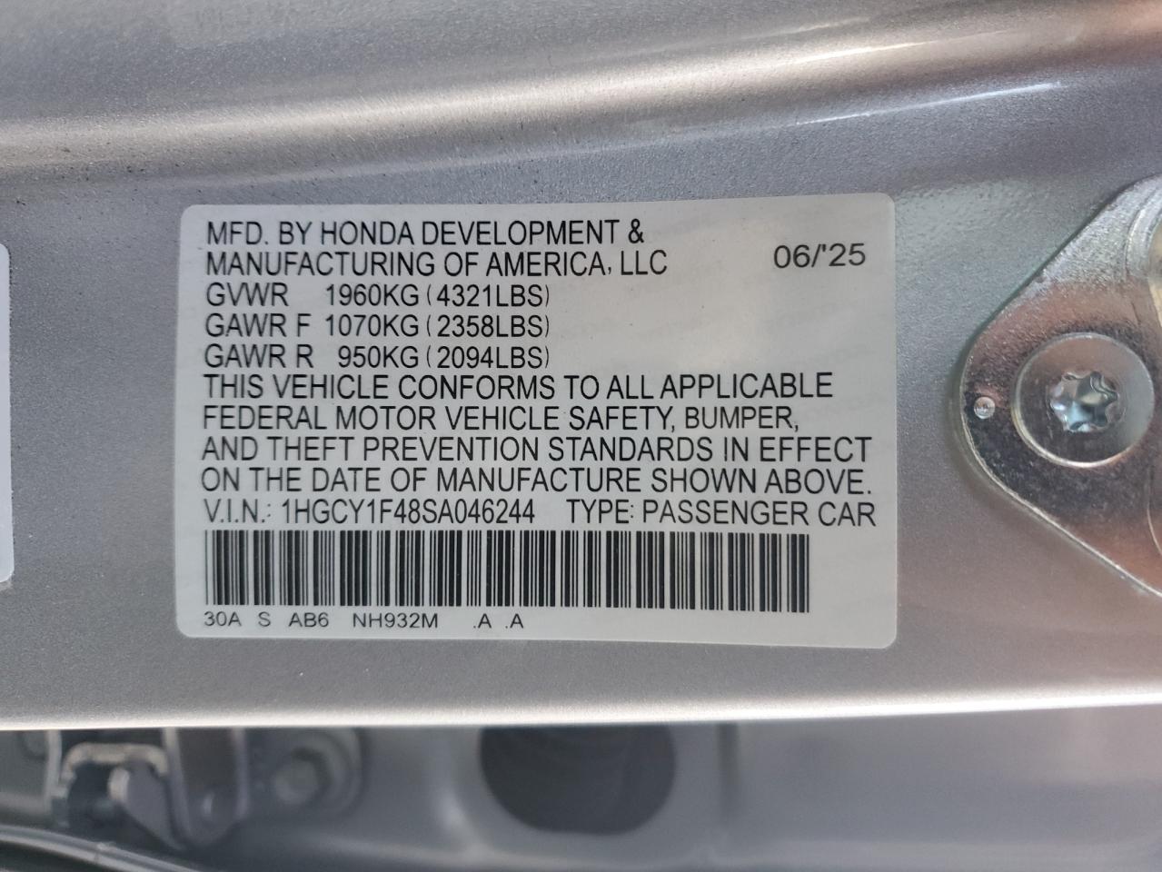 2025 Honda Accord Se VIN: 1HGCY1F48SA046244 Lot: 82485875