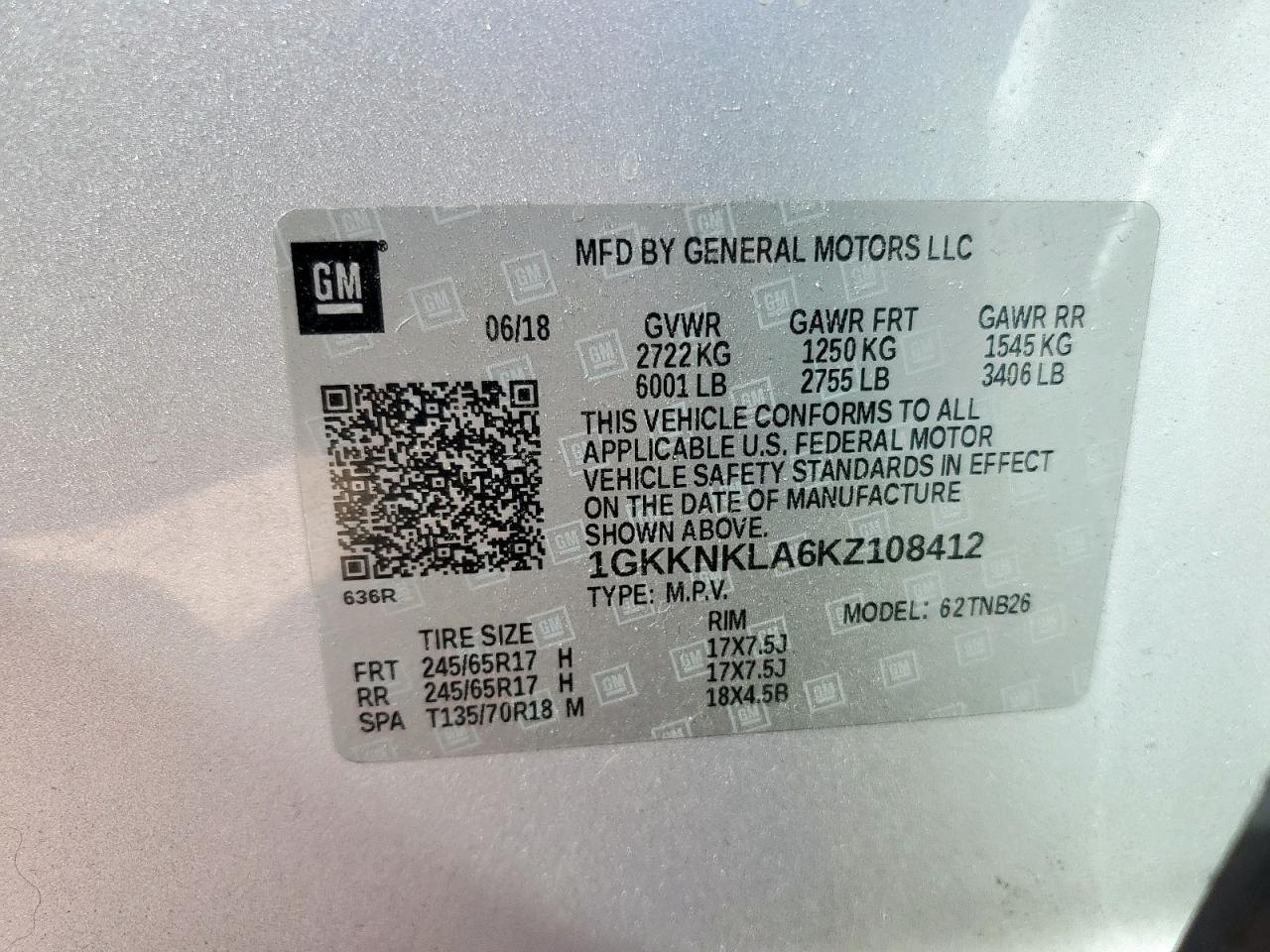 2019 GMC Acadia Sle VIN: 1GKKNKLA6KZ108412 Lot: 71866805