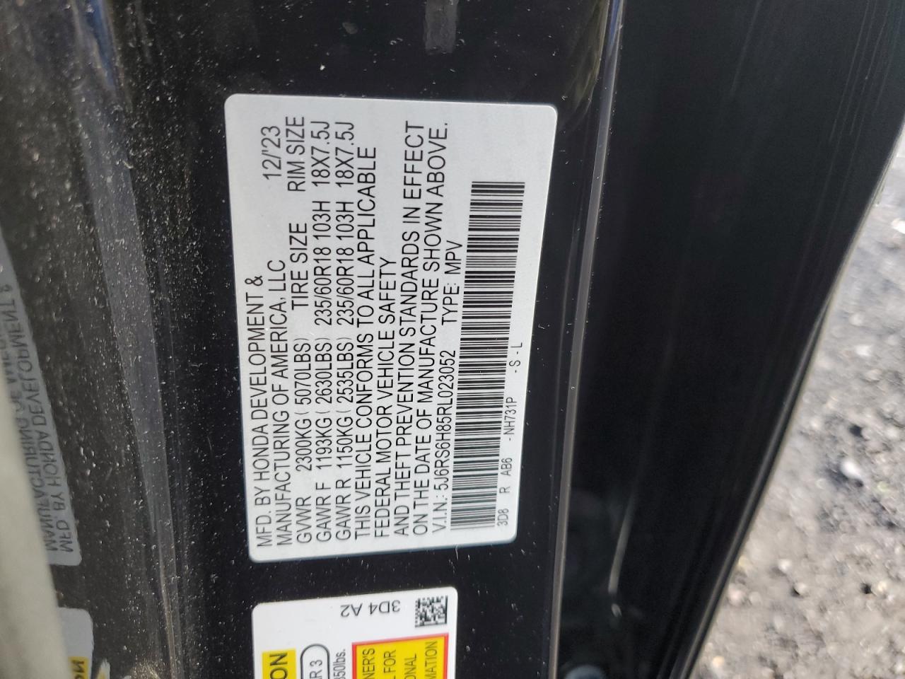 2024 Honda Cr-V Sport-L VIN: 5J6RS6H85RL023052 Lot: 86511945