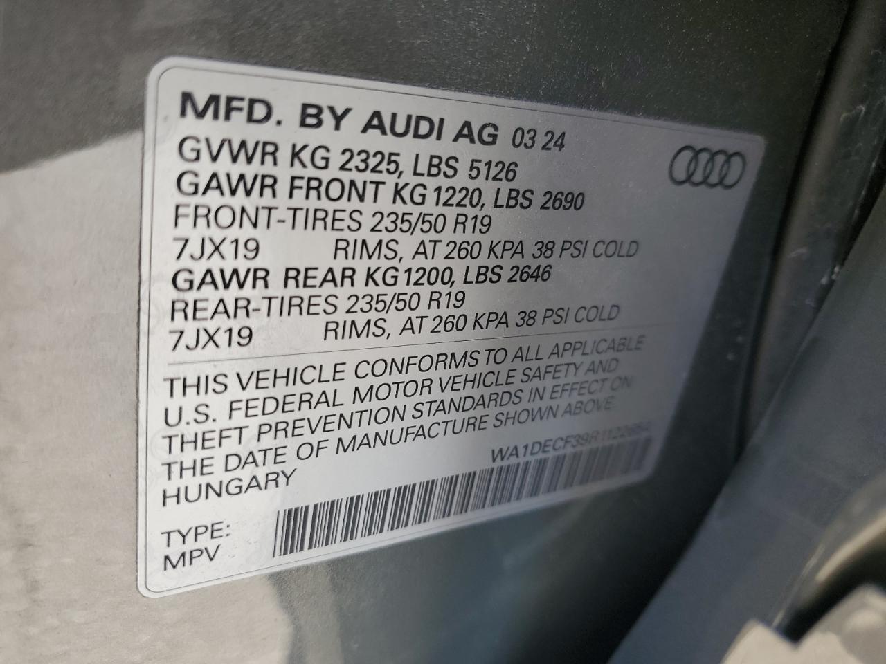 2024 Audi Q3 Premium S Line 45 VIN: WA1DECF39R1122654 Lot: 86504415
