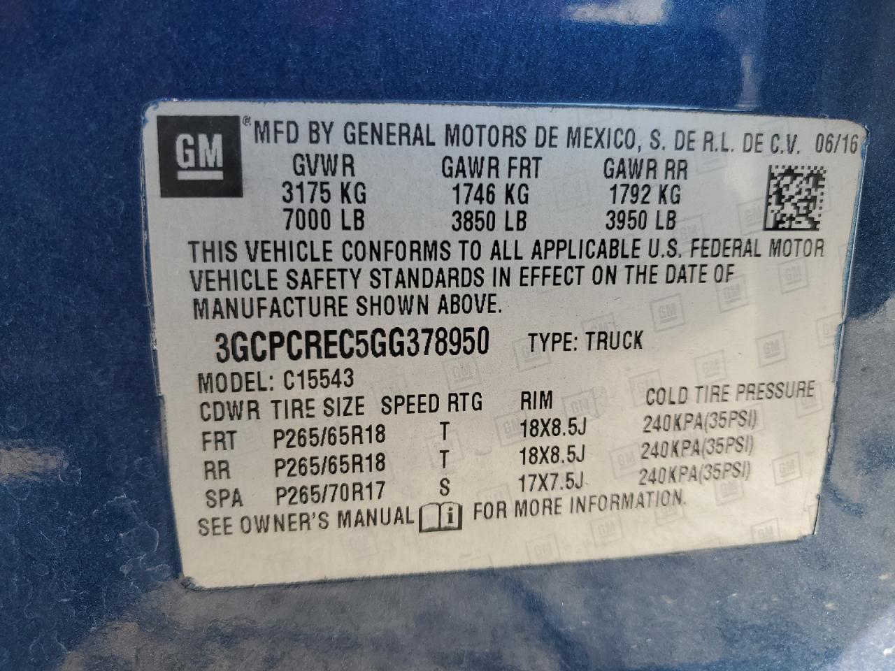 2016 Chevrolet Silverado C1500 Lt VIN: 3GCPCREC5GG378950 Lot: 84812605