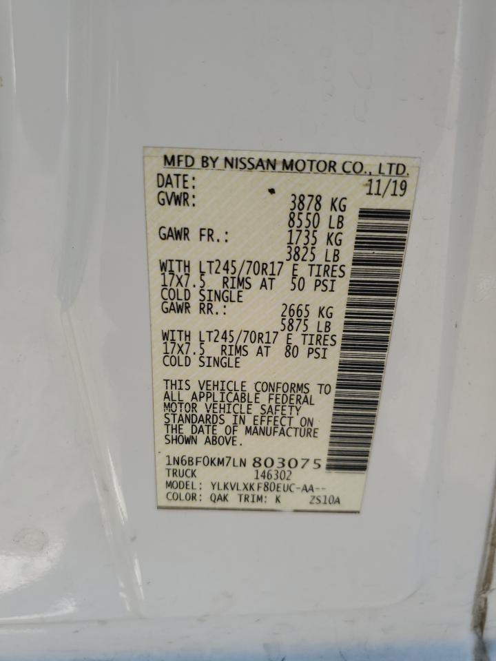 2020 Nissan Nv 1500 S VIN: 1N6BF0KM7LN803075 Lot: 84582905