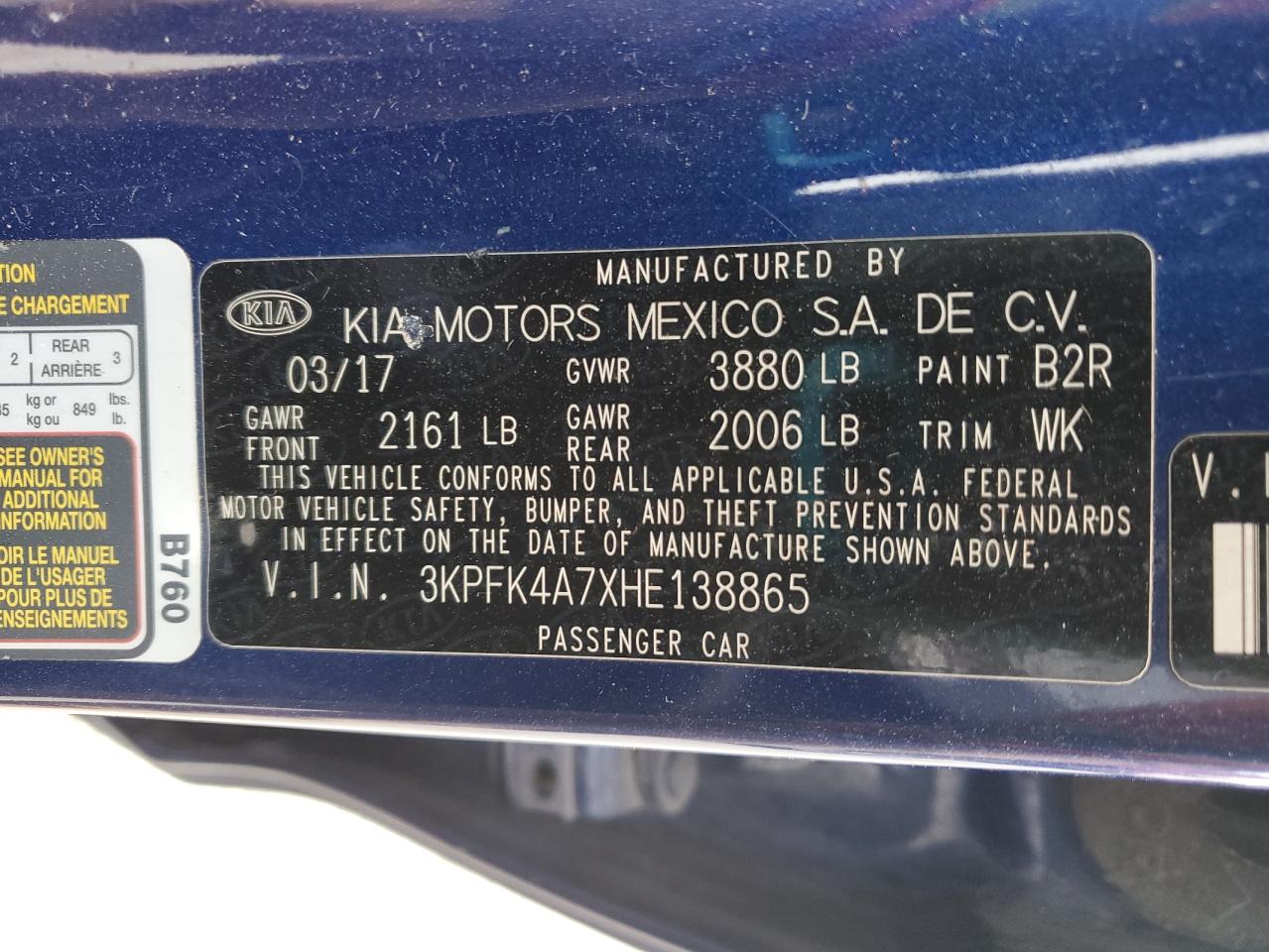 2017 Kia Forte Lx VIN: 3KPFK4A7XHE138865 Lot: 87453905