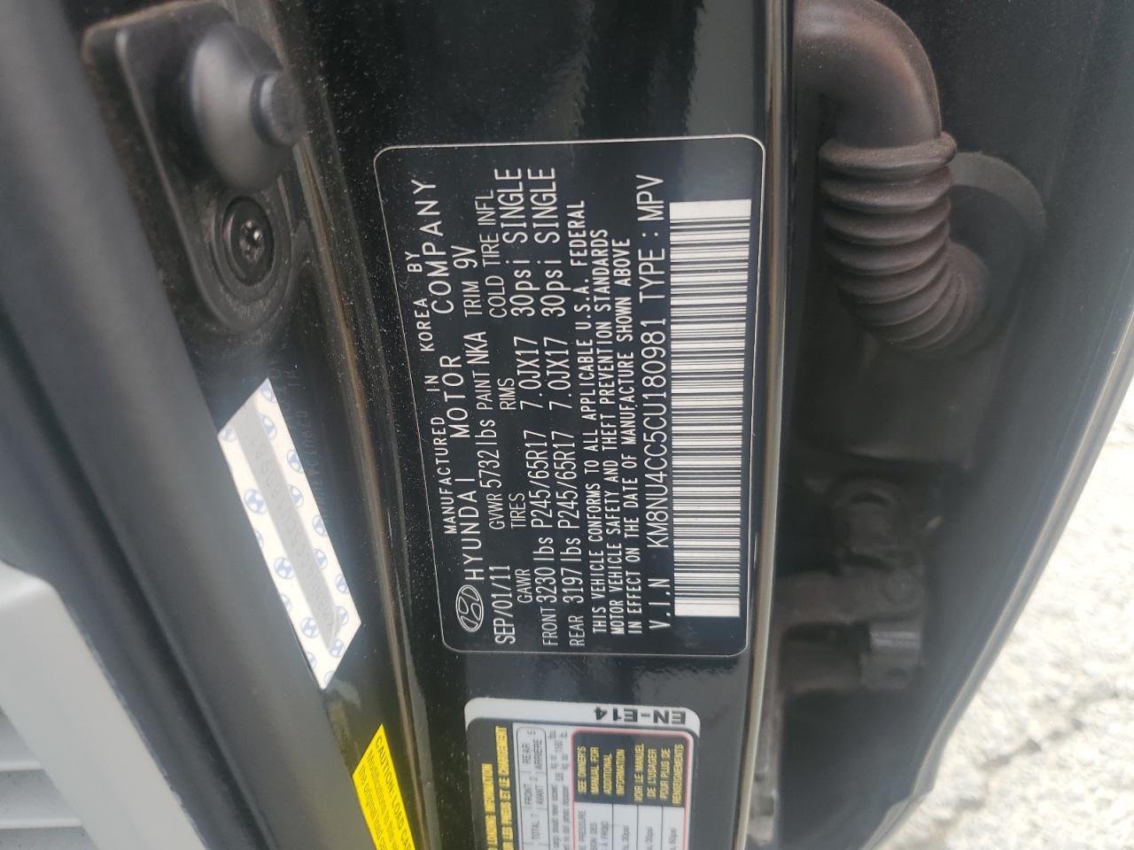 2012 Hyundai Veracruz Gls VIN: KM8NU4CC5CU180981 Lot: 82311325