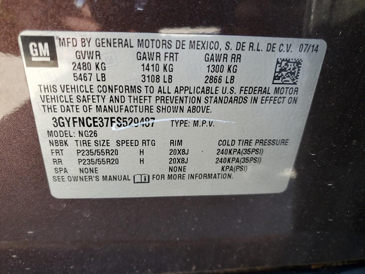 2015 Cadillac Srx Performance Collection VIN: 3GYFNCE37FS529487 Lot: 83971885