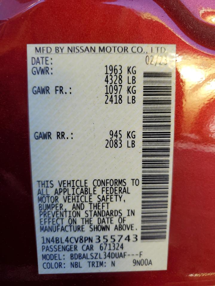 2023 Nissan Altima Sr VIN: 1N4BL4CV8PN355743 Lot: 82398855