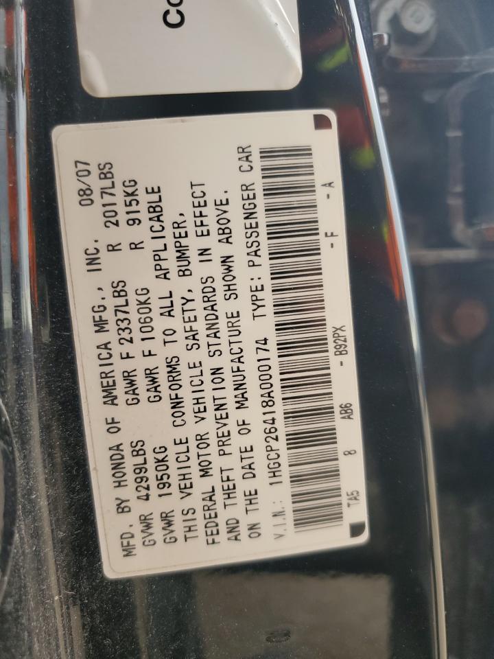 2008 Honda Accord Lxp VIN: 1HGCP26418A000174 Lot: 82421605