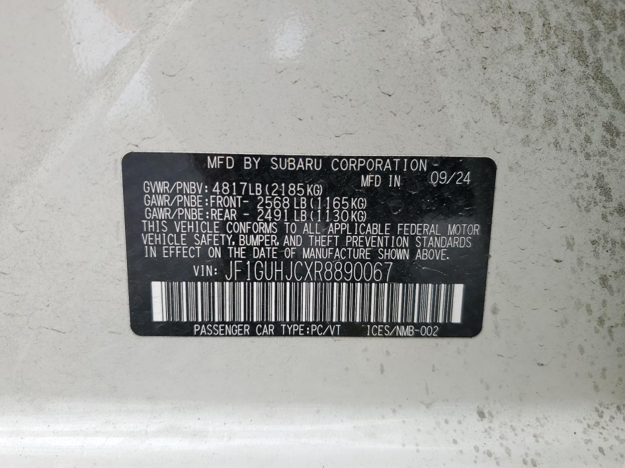 2024 Subaru Impreza Rs VIN: JF1GUHJCXR8890067 Lot: 84583805