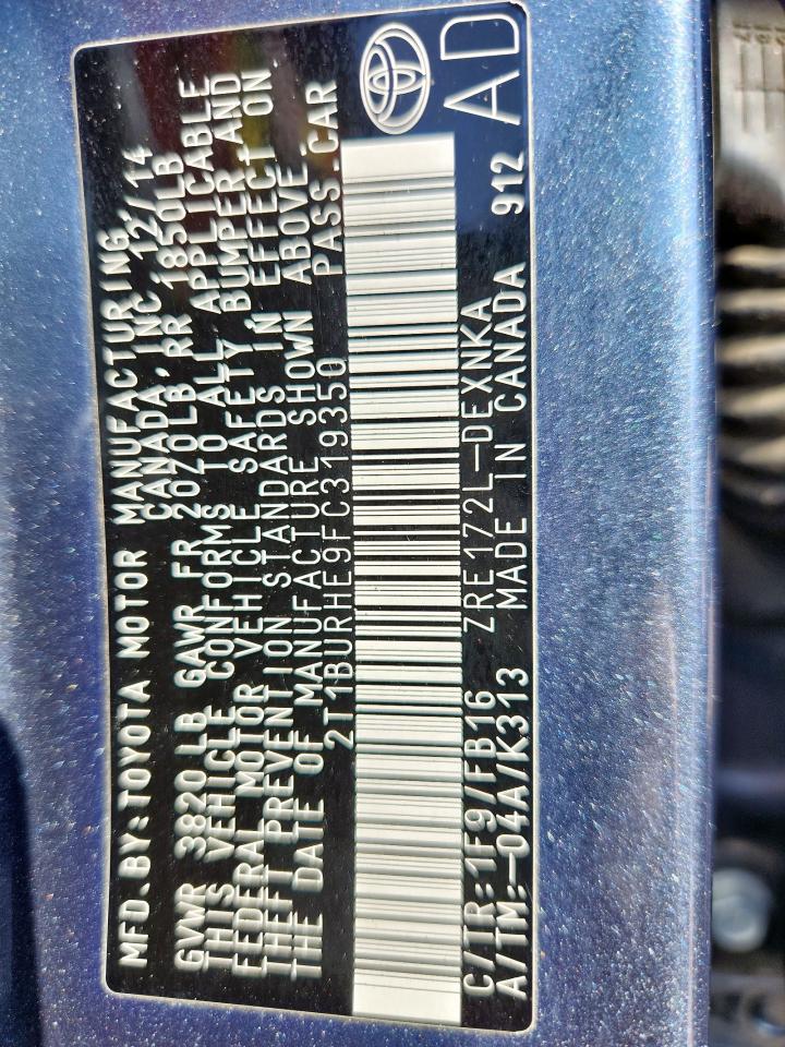 2015 Toyota Corolla L VIN: 2T1BURHE9FC319350 Lot: 85311335