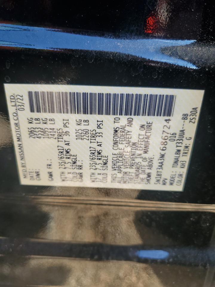 2022 Nissan Rogue S VIN: 5N1BT3AA3NC686724 Lot: 84760675