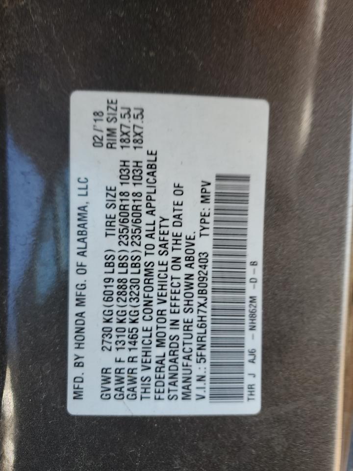 2018 Honda Odyssey Exl VIN: 5FNRL6H7XJB092403 Lot: 84555965