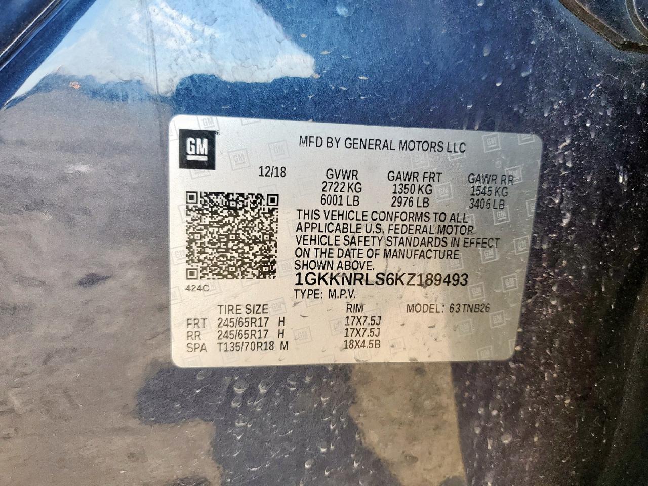 2019 GMC Acadia Sle VIN: 1GKKNRLS6KZ189493 Lot: 70353005