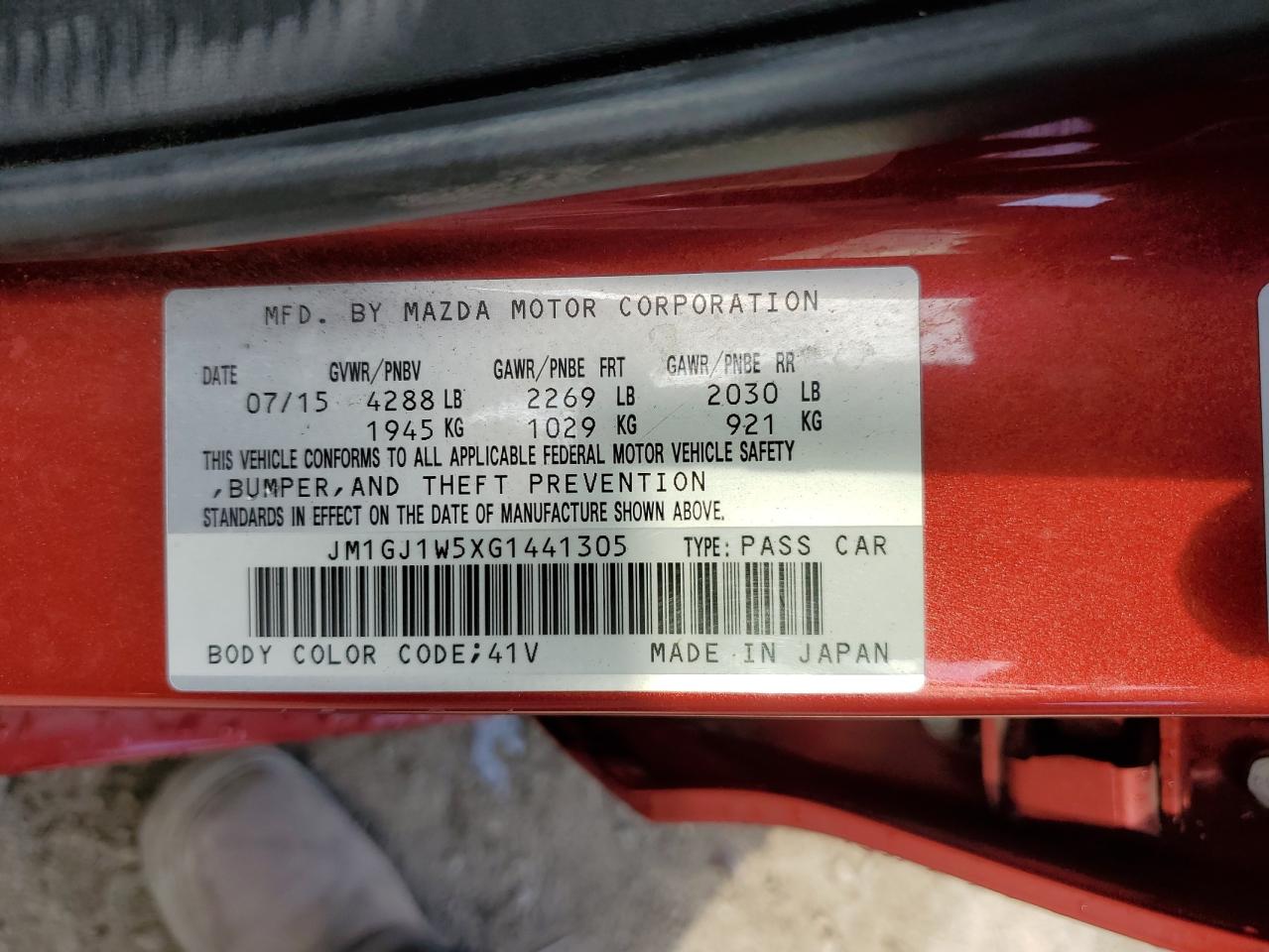 2016 Mazda 6 Grand Touring VIN: JM1GJ1W5XG1441305 Lot: 86300105