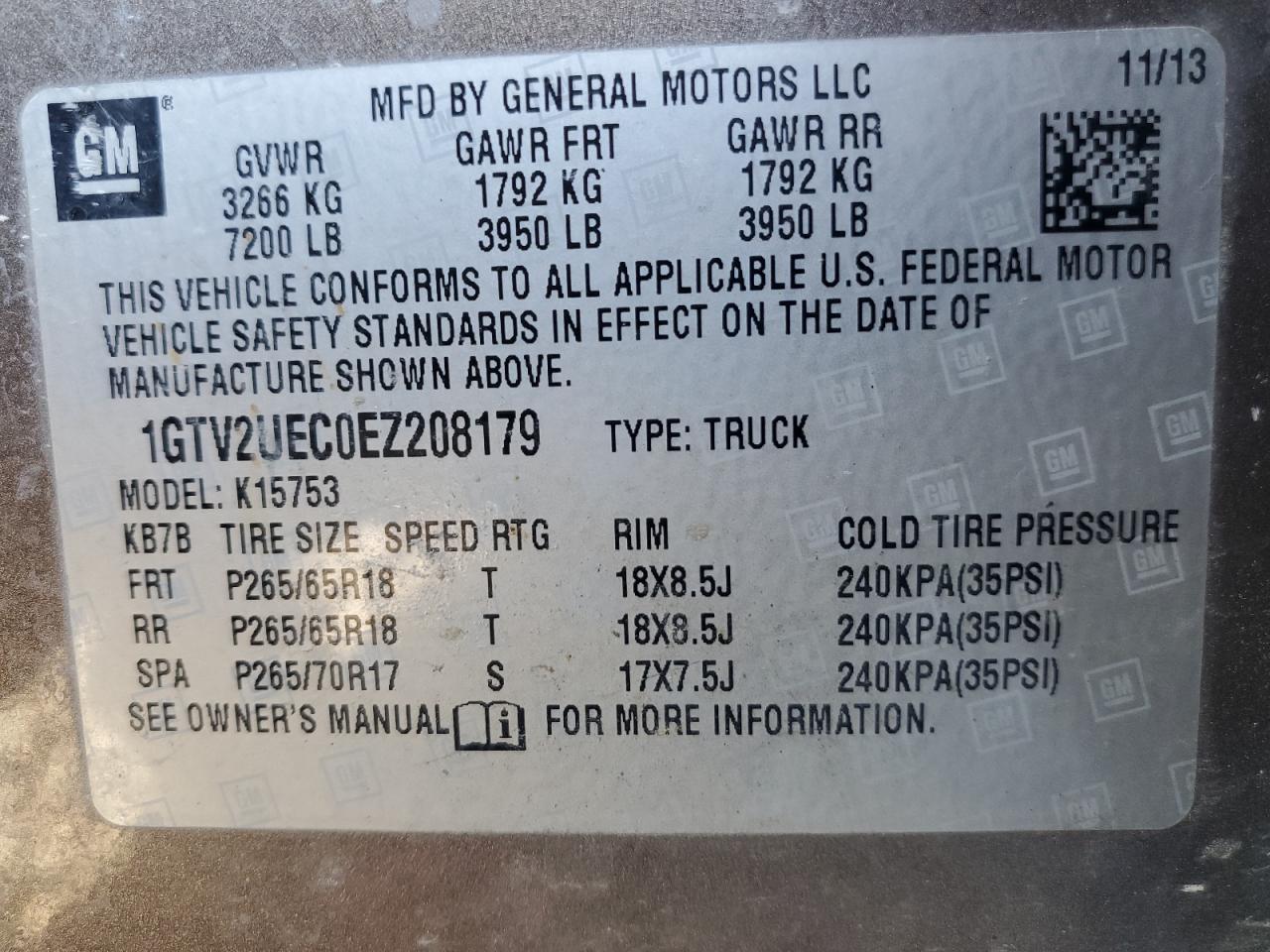 2014 GMC Sierra K1500 Sle VIN: 1GTV2UEC0EZ208179 Lot: 82262005