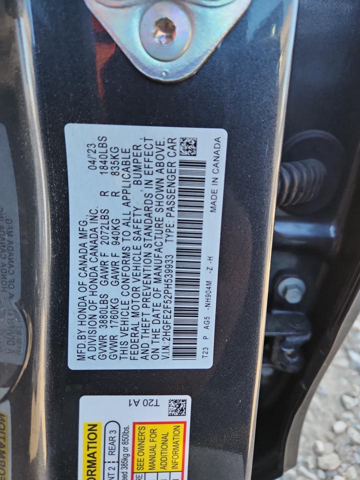 2023 Honda Civic Sport VIN: 2HGFE2F52PH539933 Lot: 85389095