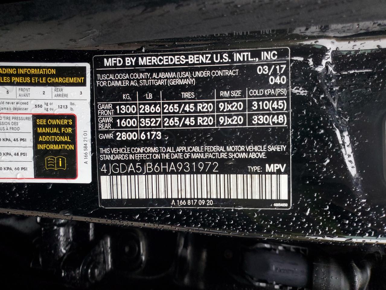 2017 Mercedes-Benz Gle 350 VIN: 4JGDA5JB6HA931972 Lot: 90030885