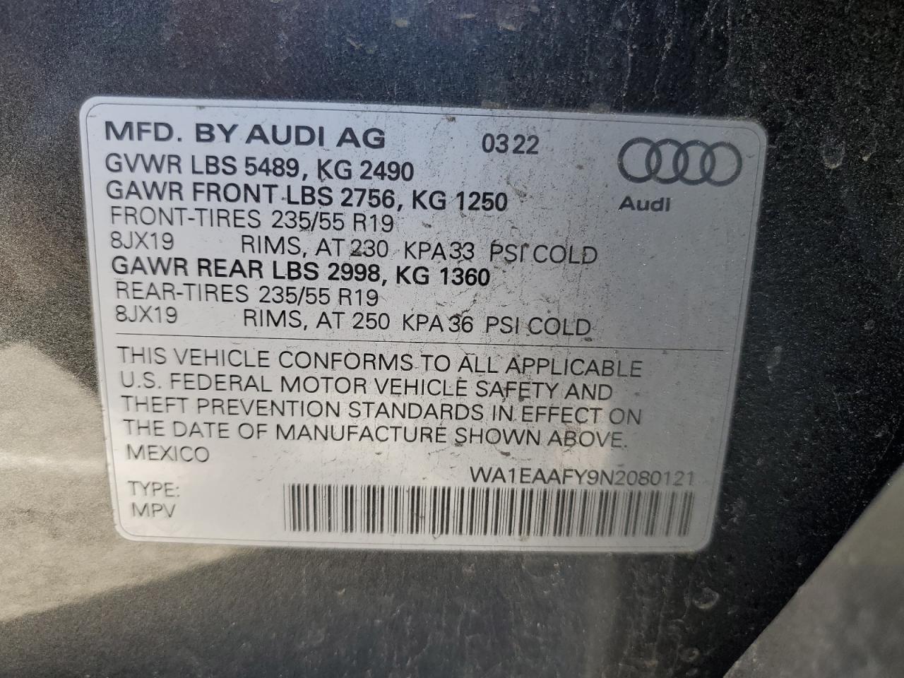 2022 Audi Q5 Premium Plus 45 VIN: WA1EAAFY9N2080121 Lot: 86652255
