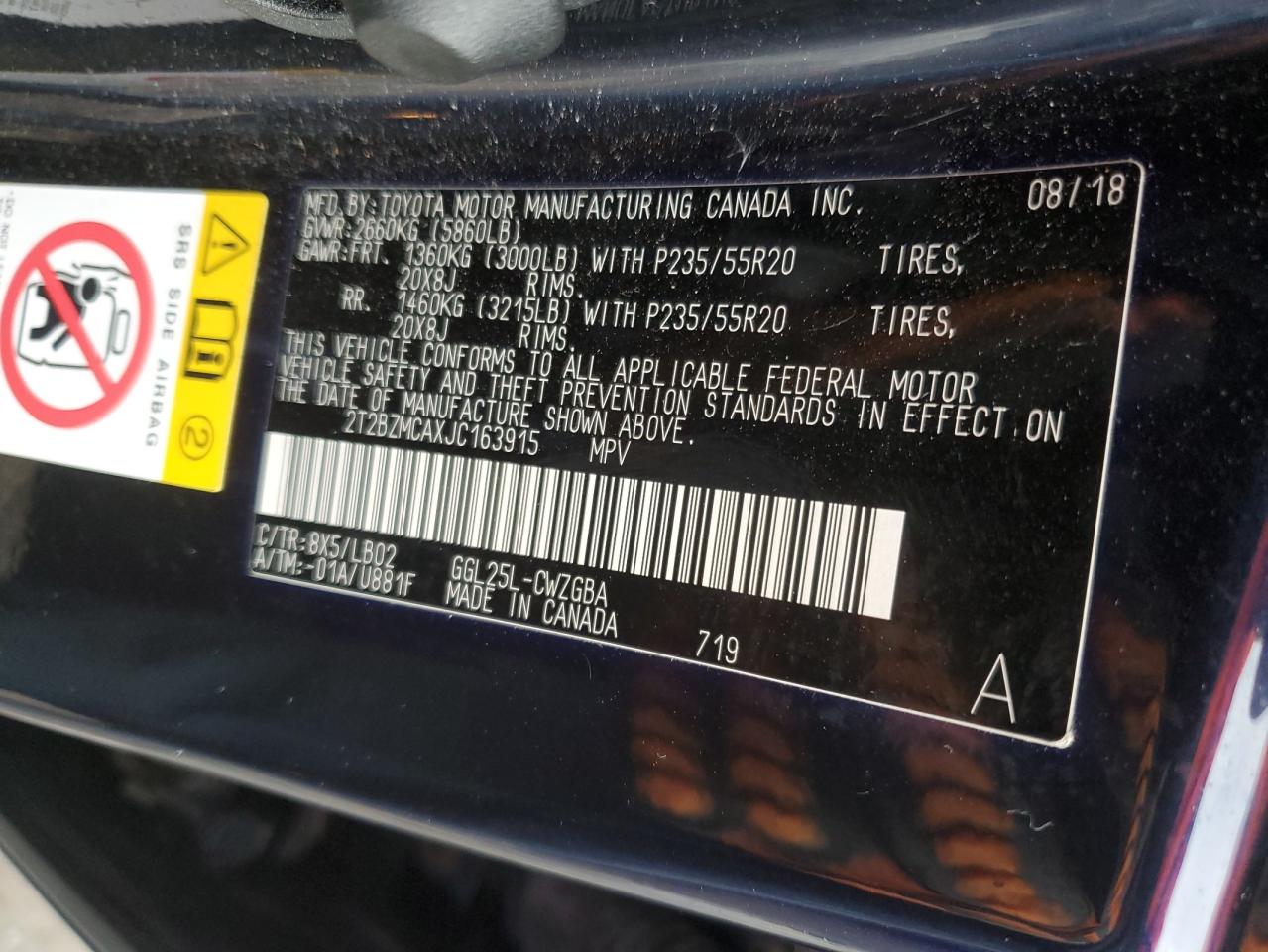 2018 Lexus Rx 350 Base VIN: 2T2BZMCAXJC163915 Lot: 91147705